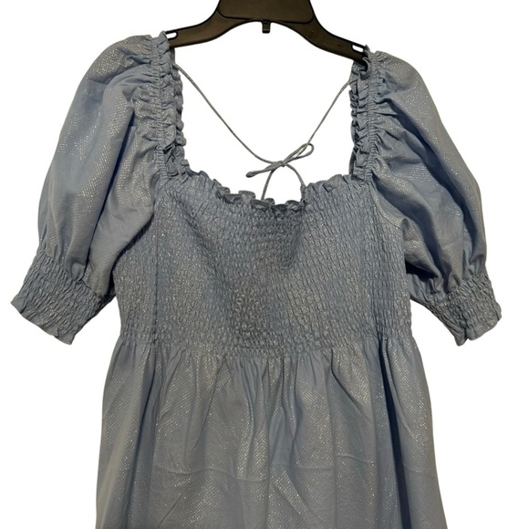 HILL HOUSE Smocked Athena Nap Dress in light blue glitter check XL - Picture 9 of 11